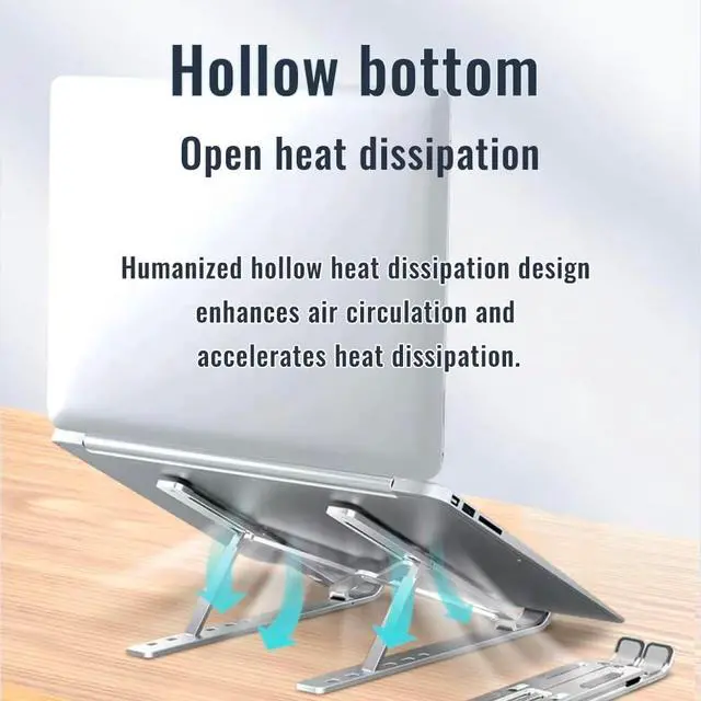 Alt view image 3 of 7 - Desktop Laptop Stand, iPad Stand, Aluminum Alloy, Portable Foldable, 7 Level Adjustable, Ergonomic, Suitable for Laptops Up to 18 Inches, Easily Put it in Bag and use it Anywhere (1, Silver)