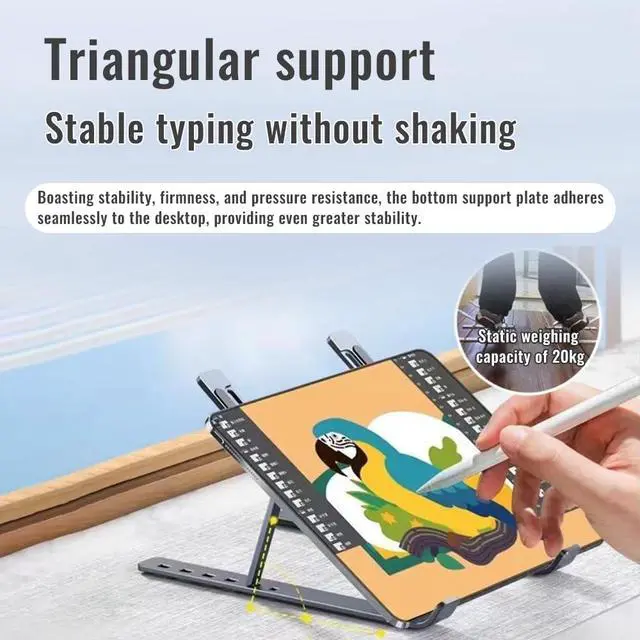 Alt view image 6 of 7 - Desktop Laptop Stand, iPad Stand, Aluminum Alloy, Portable Foldable, 7 Level Adjustable, Ergonomic, Suitable for Laptops Up to 18 Inches, Easily Put it in Bag and use it Anywhere (1, Silver)