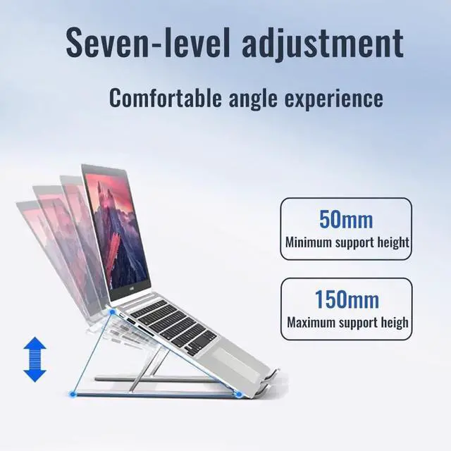 Alt view image 4 of 7 - Desktop Laptop Stand, iPad Stand, Aluminum Alloy, Portable Foldable, 7 Level Adjustable, Ergonomic, Suitable for Laptops Up to 18 Inches, Easily Put it in Bag and use it Anywhere (1, Silver)