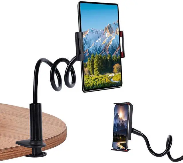 Main image of Lazy Bracket Gooseneck Tablet Holder for Bed, 360 Flexible Long Arm Adjustable Tablets Stand Clamp for Desk Phone Mount, Compatible with iPad 4" - 8" Tablet Gooseneck Holder Cell Phone Stand
