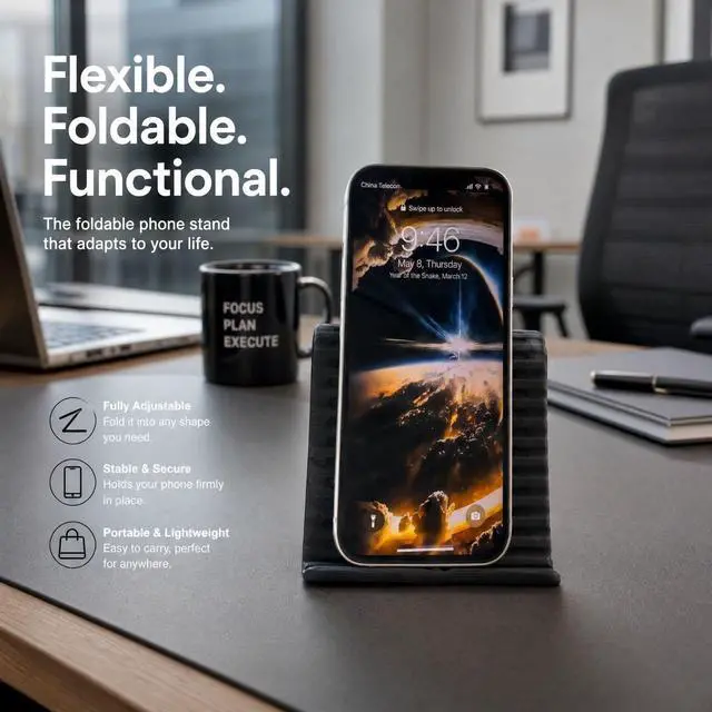 Alt view image 6 of 7 - Flexible Foldable Phone Holder Black