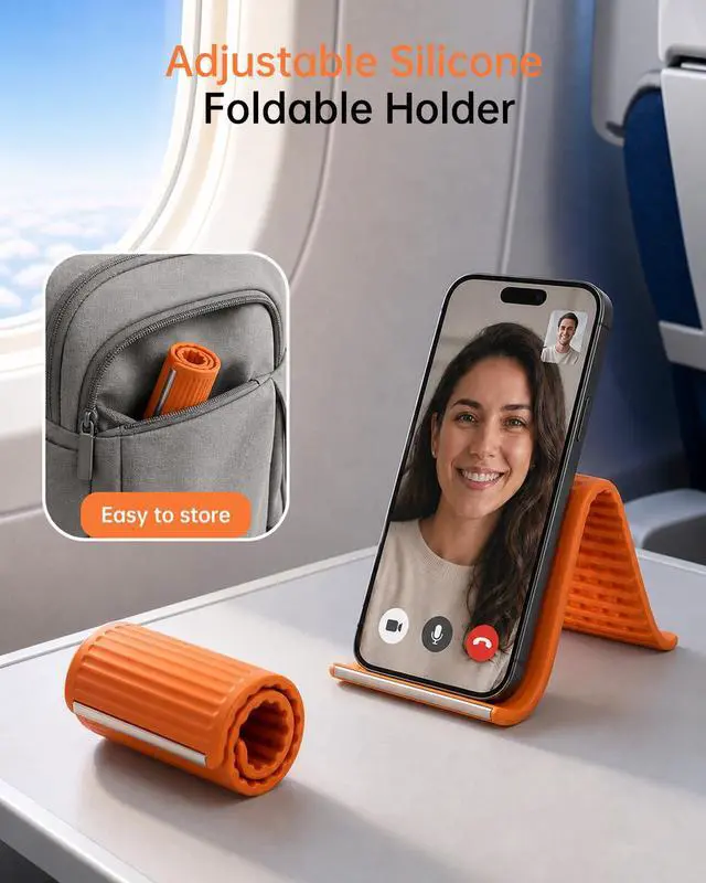 Alt view image 2 of 6 - 2026 Portable Flexible Silicone Aluminum Phone Holder Stand, Bendable Rollable Foldable Design, Adjustable Desktop Mount, Textured Non-Slip Surface Tablet Stand for Home Office Travel Airplane