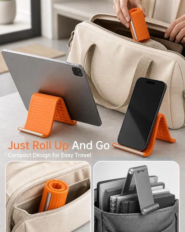 Alt view image 3 of 6 - 2026 Portable Flexible Silicone Aluminum Phone Holder Stand, Bendable Rollable Foldable Design, Adjustable Desktop Mount, Textured Non-Slip Surface Tablet Stand for Home Office Travel Airplane