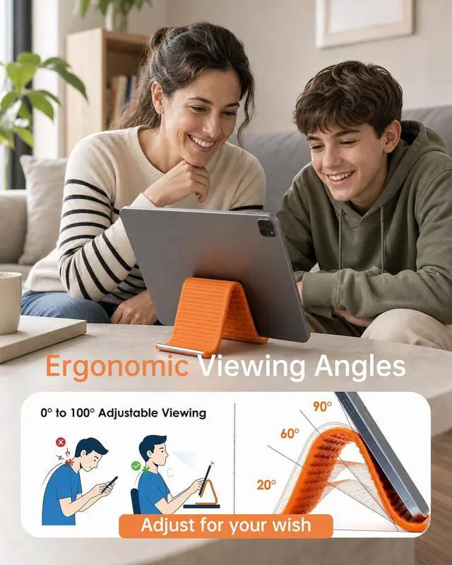 Alt view image 5 of 6 - 2026 Portable Flexible Silicone Aluminum Phone Holder Stand, Bendable Rollable Foldable Design, Adjustable Desktop Mount, Textured Non-Slip Surface Tablet Stand for Home Office Travel Airplane