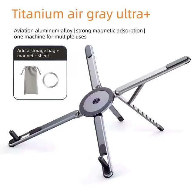Alt view image 2 of 7 - Portable Laptop Stand for Desk, Foldable Adjustable Computer Riser with Magnetic Phone Holder, Aluminum Laptop Stand Tablet Stand Mobile Phone Holder (Navy Blue)