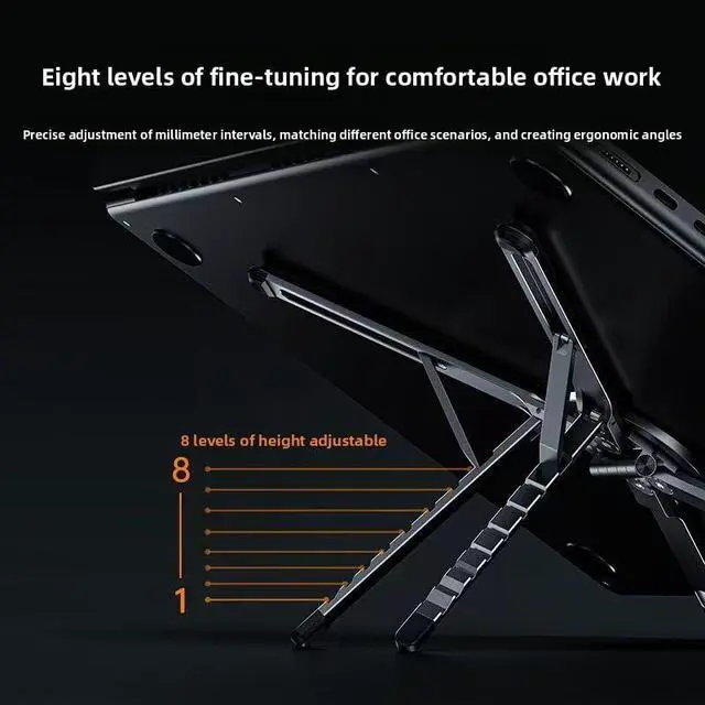 Alt view image 5 of 7 - Portable Laptop Stand for Desk, Foldable Adjustable Computer Riser with Magnetic Phone Holder, Aluminum Laptop Stand Tablet Stand Mobile Phone Holder (Navy Blue)