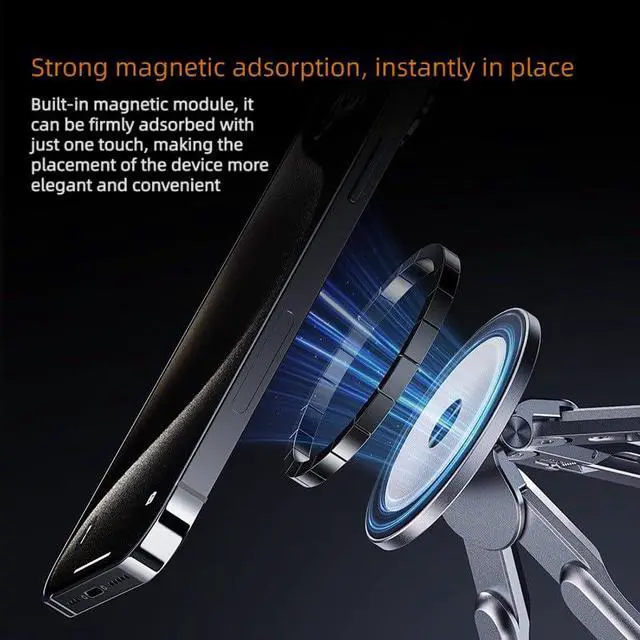 Alt view image 6 of 7 - Portable Laptop Stand for Desk, Foldable Adjustable Computer Riser with Magnetic Phone Holder, Aluminum Laptop Stand Tablet Stand Mobile Phone Holder (Navy Blue)