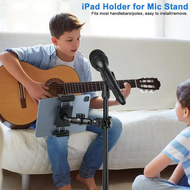 Alt view image 2 of 7 - Tablet Holder for Mic Stand 360° Swivel iPad Music Stand Mount for Microphone with Clamp, Musicians Stage Portable Stands Guitar Tripod Accessories Compatible 5.5-14.6'' Devices