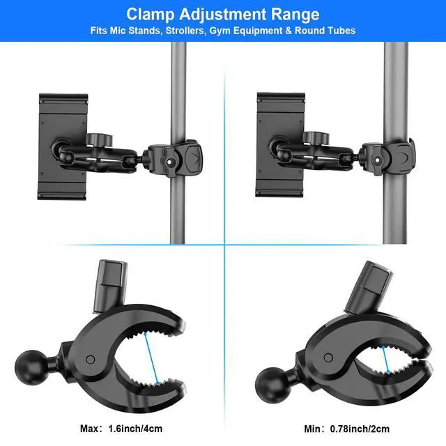 Alt view image 6 of 7 - Tablet Holder for Mic Stand 360° Swivel iPad Music Stand Mount for Microphone with Clamp, Musicians Stage Portable Stands Guitar Tripod Accessories Compatible 5.5-14.6'' Devices