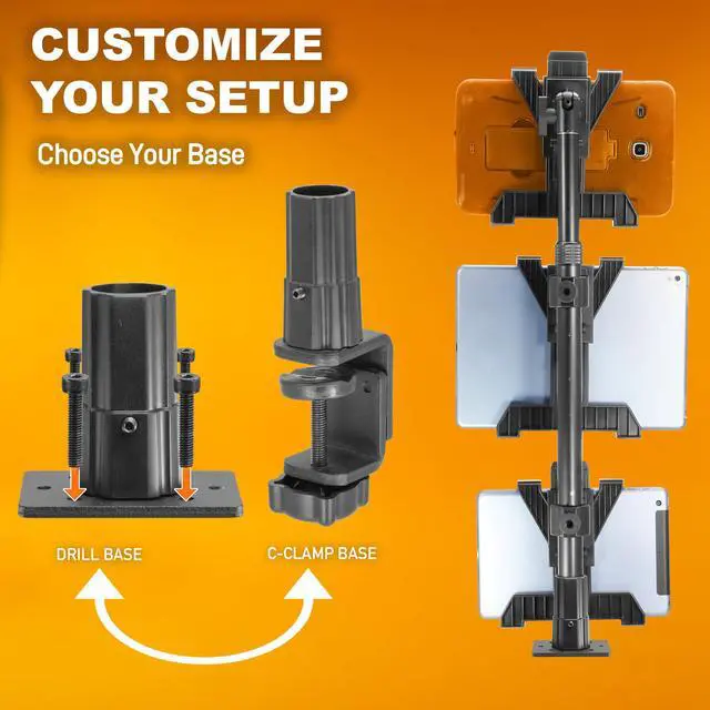 Alt view image 4 of 7 - TabDock Tower Triple Tablet Clamp Mount 7-10" for POS & Delivery Apps