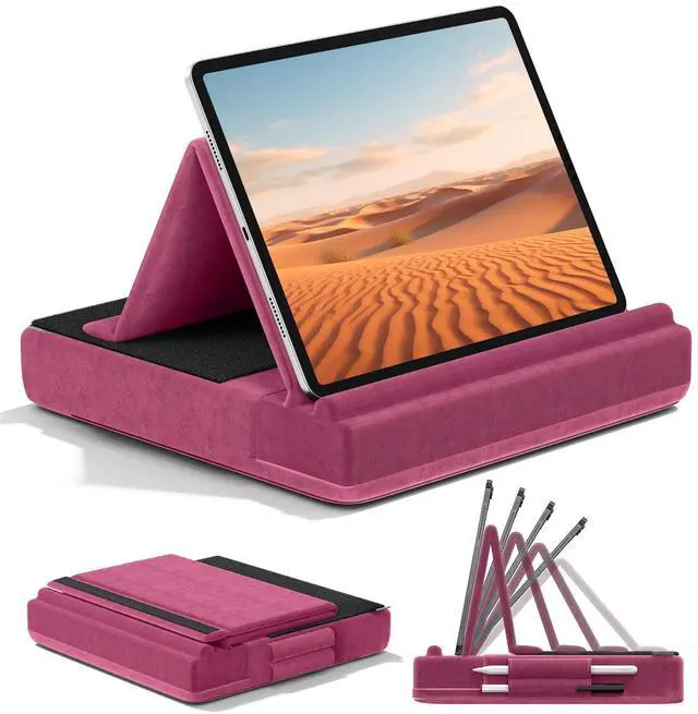 Main image of Tablet Pillow Stand, Multi-Angle Viewing Ipad Holder for Lap, Bed and Desk, Foldable Soft Pad Dock with Stylus Mount Compatible with Ipad Pro 12.9, 10.5, 11, Air, Mini, Phones, Books, E-Reader
