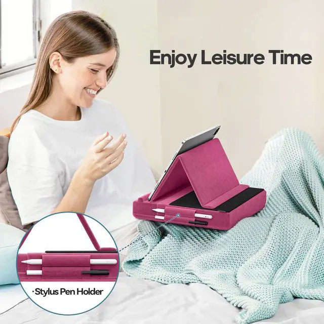 Alt view image 3 of 7 - Tablet Pillow Stand, Multi-Angle Viewing Ipad Holder for Lap, Bed and Desk, Foldable Soft Pad Dock with Stylus Mount Compatible with Ipad Pro 12.9, 10.5, 11, Air, Mini, Phones, Books, E-Reader