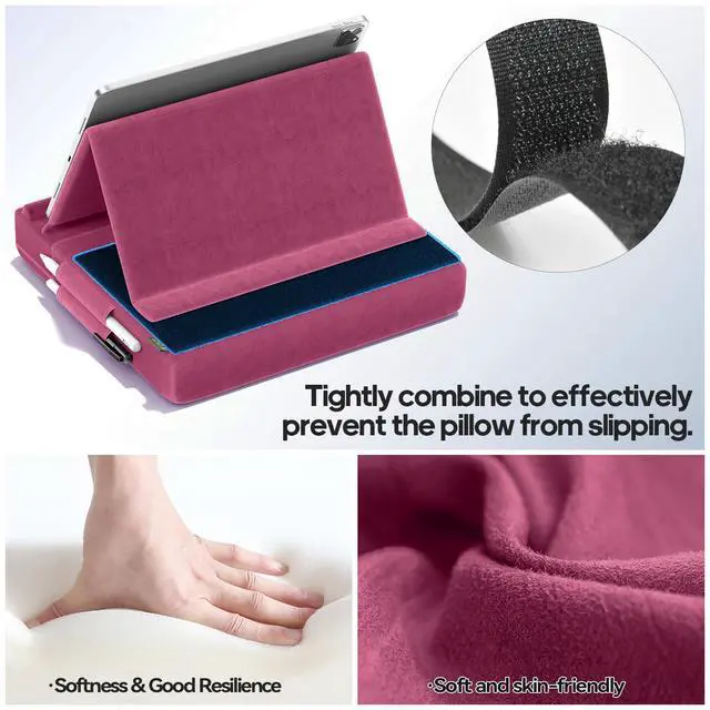 Alt view image 6 of 7 - Tablet Pillow Stand, Multi-Angle Viewing Ipad Holder for Lap, Bed and Desk, Foldable Soft Pad Dock with Stylus Mount Compatible with Ipad Pro 12.9, 10.5, 11, Air, Mini, Phones, Books, E-Reader