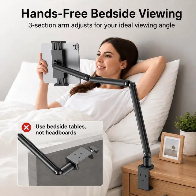 Alt view image 2 of 7 - iPad Holder For Desk, Adjustable Tablet Arm iPad Desk Mount with C-Clamp