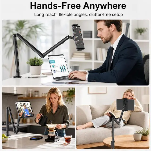 Alt view image 3 of 7 - iPad Holder For Desk, Adjustable Tablet Arm iPad Desk Mount with C-Clamp