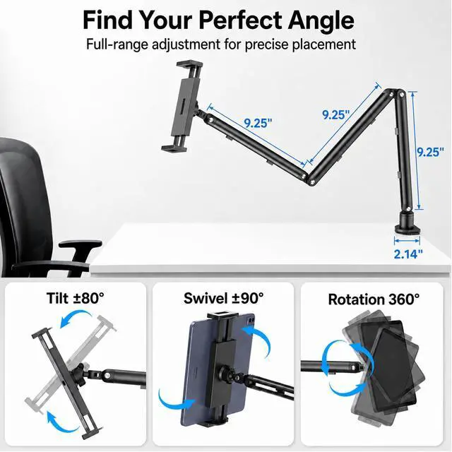 Alt view image 5 of 7 - iPad Holder For Desk, Adjustable Tablet Arm iPad Desk Mount with C-Clamp