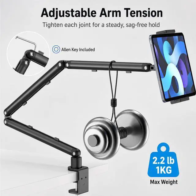Alt view image 7 of 7 - iPad Holder For Desk, Adjustable Tablet Arm iPad Desk Mount with C-Clamp