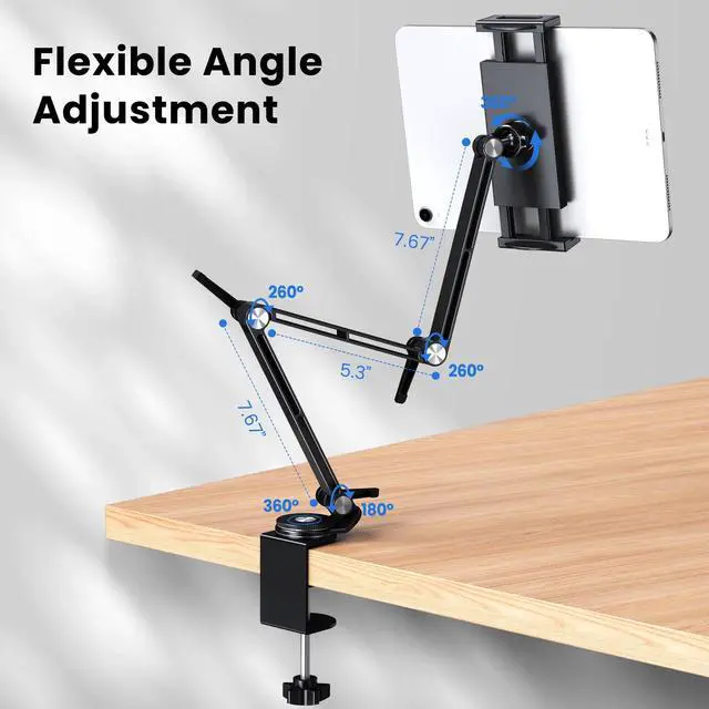 Alt view image 2 of 7 - Tablet Stand Holder, Aluminum Extendable iPad Arm Mount for Desk