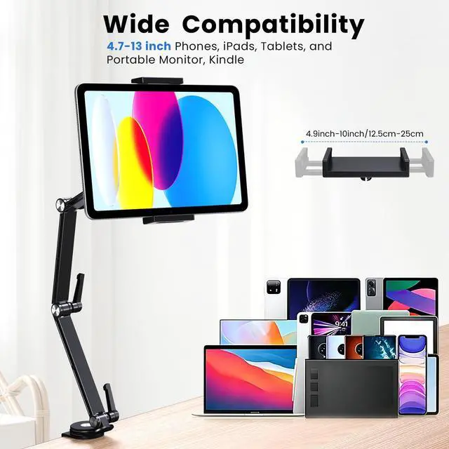 Alt view image 5 of 7 - Tablet Stand Holder, Aluminum Extendable iPad Arm Mount for Desk