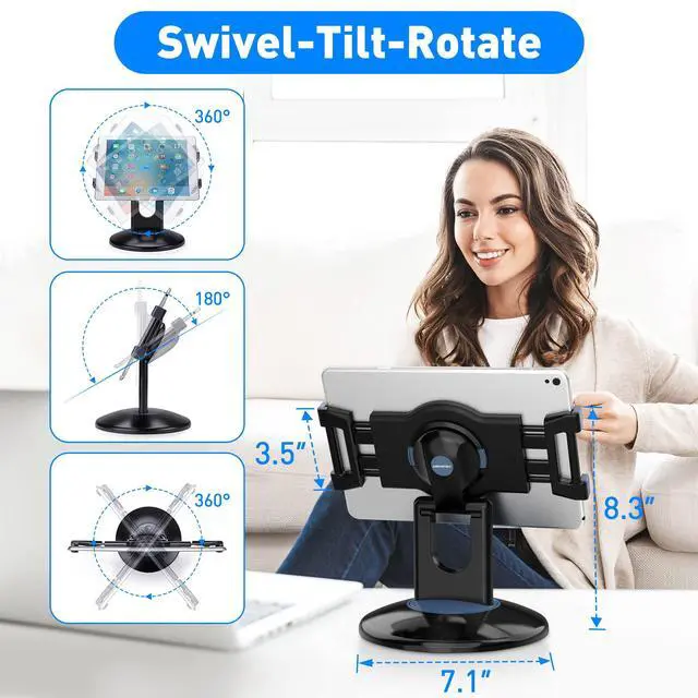 Alt view image 4 of 7 - Retail Kiosk iPad Stand, 360° Rotating Commercial POS Tablet Stand, Fits 6"-13" (Screens) iPad mini Pro-Business Swivel Tablet Holder, for Store Office Reception Kitchen Desktop (Black)