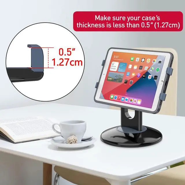 Alt view image 7 of 7 - Retail Kiosk iPad Stand, 360° Rotating Commercial POS Tablet Stand, Fits 6"-13" (Screens) iPad mini Pro-Business Swivel Tablet Holder, for Store Office Reception Kitchen Desktop (Black)