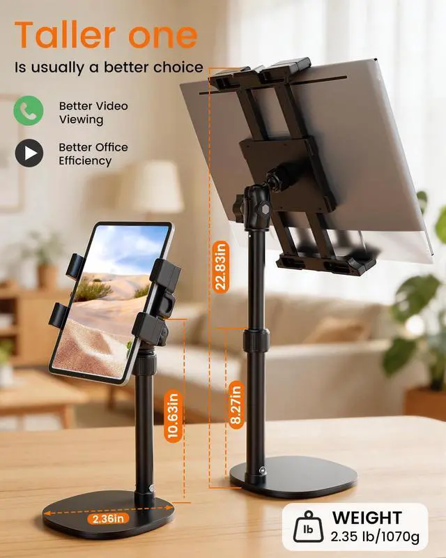 Alt view image 2 of 7 - Heavy Duty Portable Monitor Stand for Desk, 22.83" Ultra Tall Tablet Holder with Wide Steel Base, 5.5 LB Capacity, iPad Stand Fits 5-22" Screen, iPad Pro 12.9 13, Office, Kitchen, Drawing