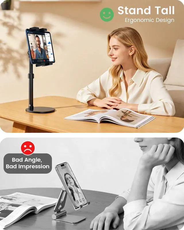 Alt view image 4 of 7 - Heavy Duty Portable Monitor Stand for Desk, 22.83" Ultra Tall Tablet Holder with Wide Steel Base, 5.5 LB Capacity, iPad Stand Fits 5-22" Screen, iPad Pro 12.9 13, Office, Kitchen, Drawing