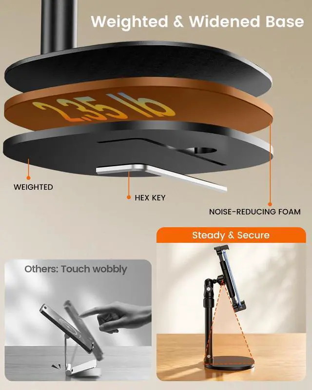 Alt view image 6 of 7 - Heavy Duty Portable Monitor Stand for Desk, 22.83" Ultra Tall Tablet Holder with Wide Steel Base, 5.5 LB Capacity, iPad Stand Fits 5-22" Screen, iPad Pro 12.9 13, Office, Kitchen, Drawing