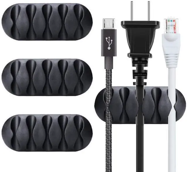 Main image of Cord Organizer Cable Organizer Cable Clips Cord Holder for Desk Management Wire Holder Clips for Computer Desk (Black, 4 pcs)