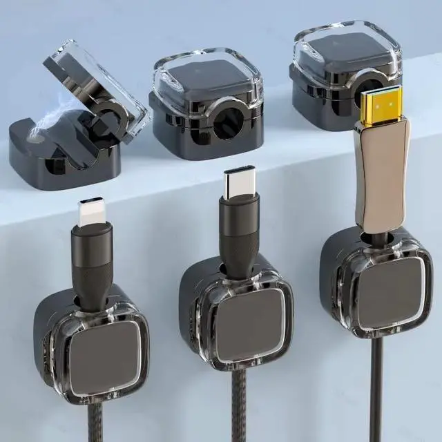 Main image of Magnetic Cord Cable Organizer Clips, Desktop Cord Managment Holder for Home Office Nighstand, 6 Pack (Black)
