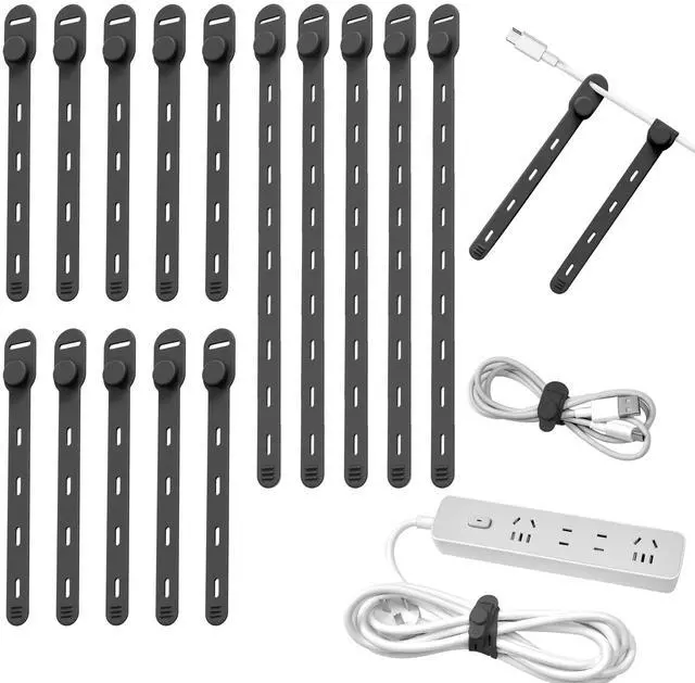 Main image of 5" and 9.6" Silicone Cable Ties Cord Organizer, 15Pcs-Black