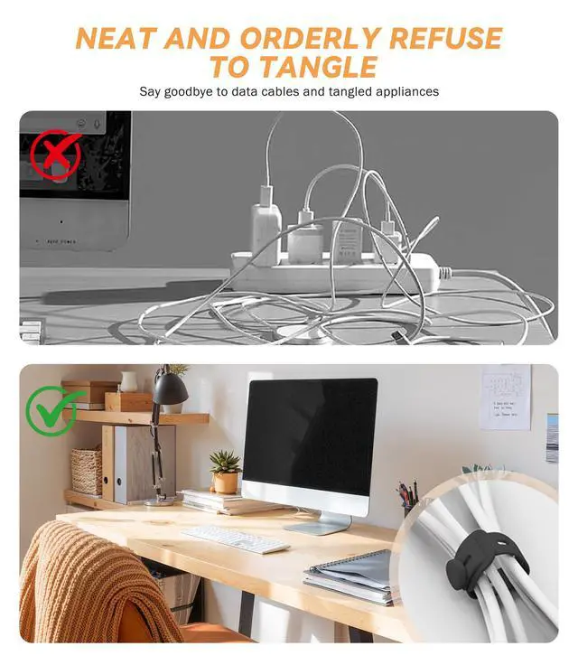 Alt view image 4 of 6 - 5" and 9.6" Silicone Cable Ties Cord Organizer, 15Pcs-Black