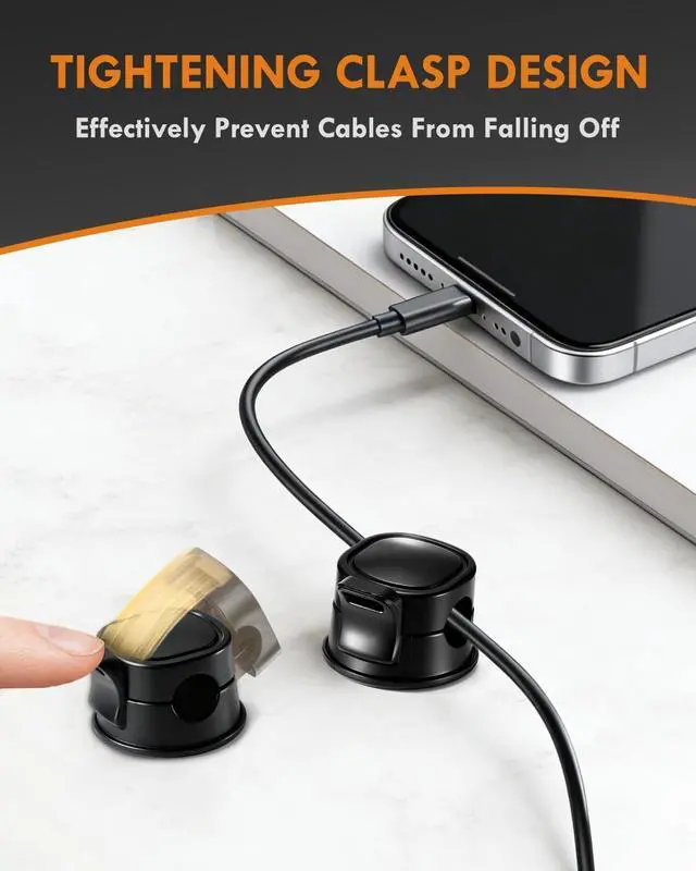 Alt view image 4 of 7 - 8 Pack Desk Cord Organizer for Home/Office, Cord Organization Cable Clips, 360° Rotatable Spring Cable Management Clips, Adhesive Cord Holder with Clasp Lock, Desk Accessories/Workspace Organizers