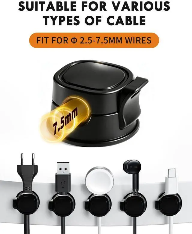 Alt view image 6 of 7 - 8 Pack Desk Cord Organizer for Home/Office, Cord Organization Cable Clips, 360° Rotatable Spring Cable Management Clips, Adhesive Cord Holder with Clasp Lock, Desk Accessories/Workspace Organizers