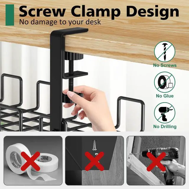 Alt view image 2 of 7 - Under Desk Cable Management Tray No Drill Steel 15.7"