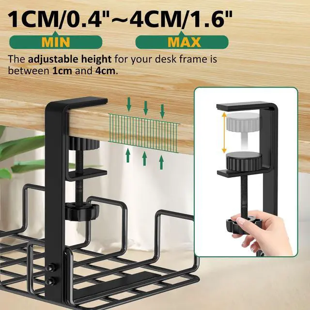 Alt view image 3 of 7 - Under Desk Cable Management Tray No Drill Steel 15.7"