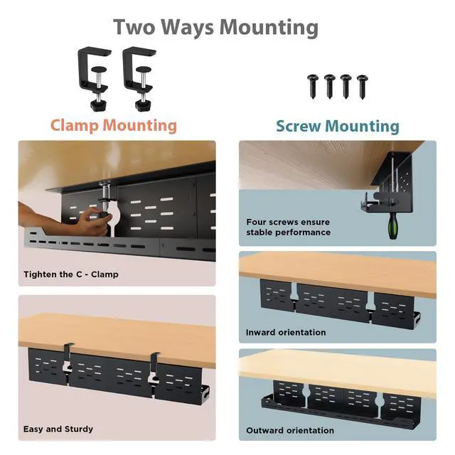 Alt view image 2 of 7 - Under Desk Cable Management Tray, Cable Management, 32 inch, Black