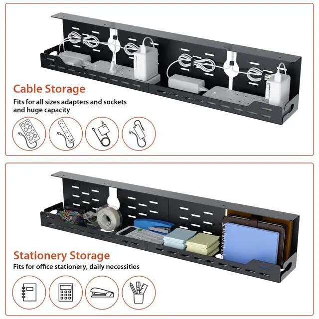 Alt view image 4 of 7 - Under Desk Cable Management Tray, Cable Management, 32 inch, Black