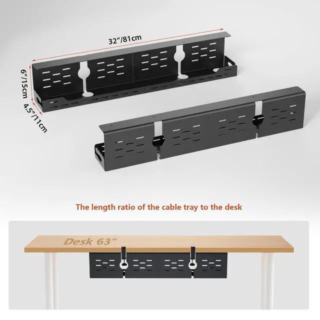 Alt view image 5 of 7 - Under Desk Cable Management Tray, Cable Management, 32 inch, Black