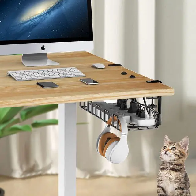 Alt view image 6 of 7 - Under Desk Cable Management Tray No Drill Steel 15.7"