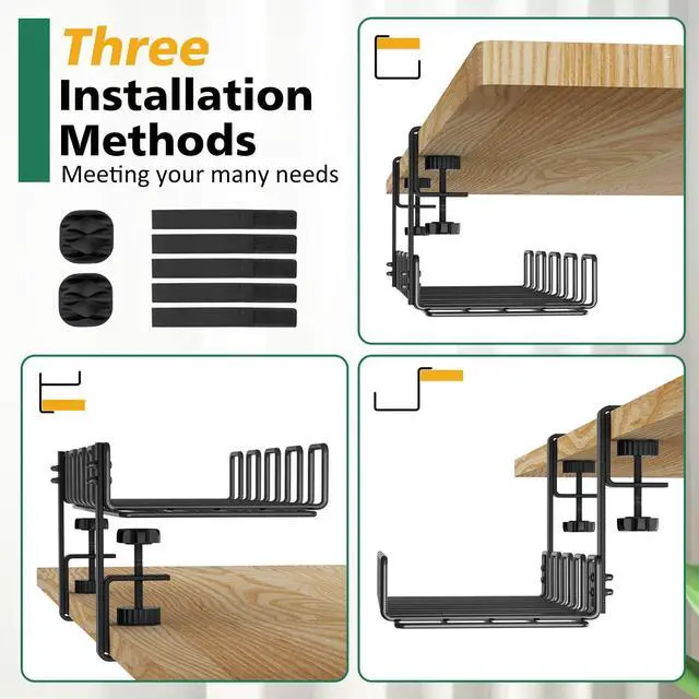 Alt view image 7 of 7 - Under Desk Cable Management Tray No Drill Steel 15.7"