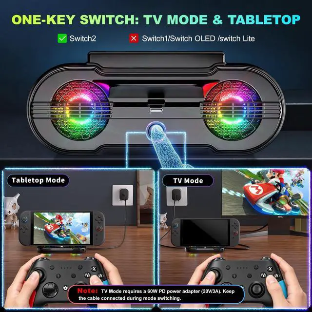 Alt view image 4 of 7 - Dock Station for Switch 2, Portable TV Docking Station with 4K@120Hz HDMI Output, USB-C & 2 USB Ports, RGB Lighting, Compatible with Nintendo Switch 2