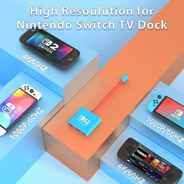Alt view image 2 of 6 - Switch 2 Dock, Switch Docking Station for Nintendo Switch1 Dock, Portable Switch2 TV Adapter Support 4K/60HZ Switch2 TV Mode Compatible Switch2/1/OLED, Travel with HDMI2.0 USB3.0