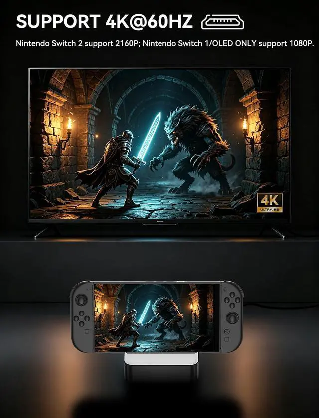 Alt view image 3 of 7 - Switch 2 Dock for Nintendo Switch 2/OLED/Original Switch, Upgraded Docking Station with Ethernet, HDMI 2.0 4K 60Hz, 3 USB & PD Fast Charge, YouTube Supported