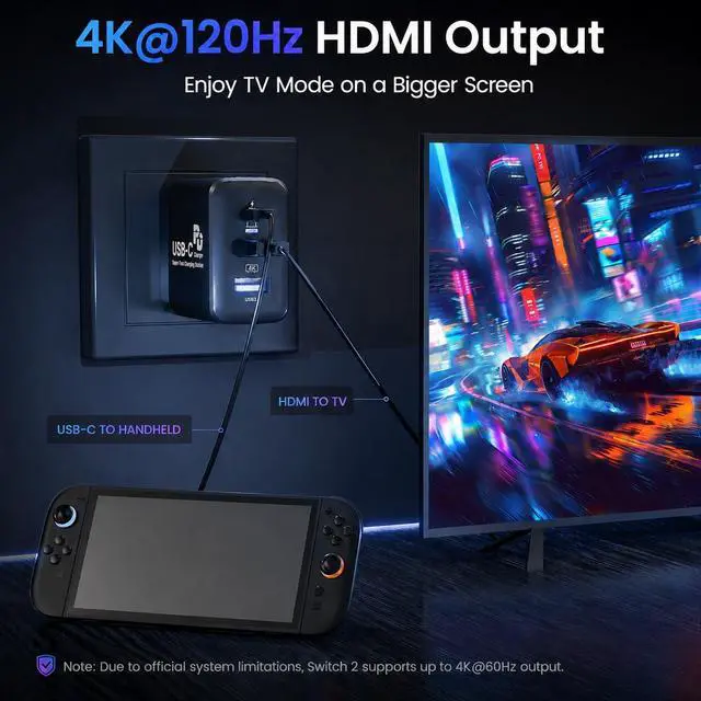 Alt view image 3 of 7 - Switch 2 Docking Station,4K@120Hz HDMI,60W PD Fast Charging with 1.5m Cable