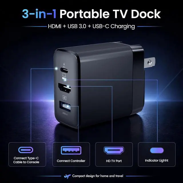 Alt view image 2 of 7 - Switch 2 Docking Station,4K@120Hz HDMI,60W PD Fast Charging with 1.5m Cable