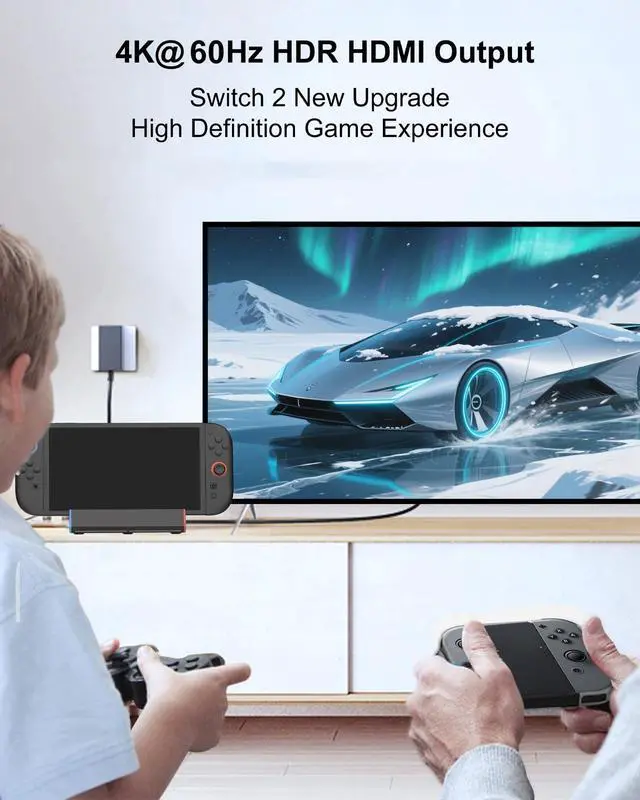 Alt view image 2 of 7 - Switch 2 TV Dock for Nintendo Switch 2, Portable Switch 2 Docking Station Replacement 4K High Definition HDMI/Type C/3.0 USB Port LED Light for Official Nintendo Switch 2