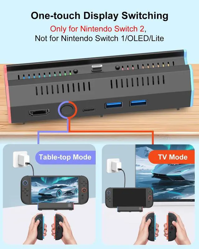 Alt view image 3 of 7 - Switch 2 TV Dock for Nintendo Switch 2, Portable Switch 2 Docking Station Replacement 4K High Definition HDMI/Type C/3.0 USB Port LED Light for Official Nintendo Switch 2