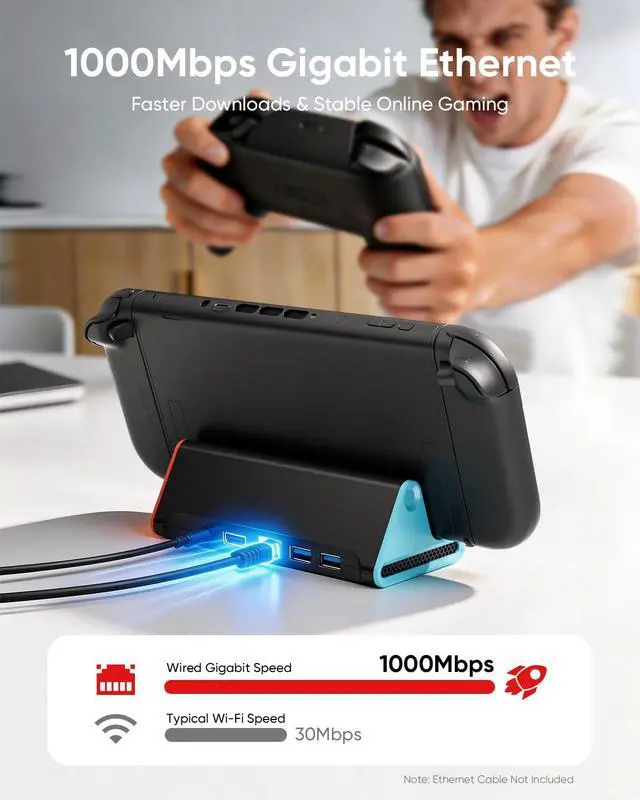 Alt view image 3 of 7 - Switch 2 Dock, 4K@60Hz TV Docking Station with 60W Fast Charger & HDMI Cable, Gigabit Ethernet Port (1000Mbps), Portable Replacement Base for Switch 2 ONLY, Accessories Bundle for Nintendo Switch 2