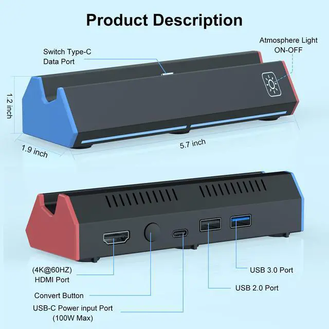 Alt view image 5 of 7 - Switch 2 Dock Station for Nintendo Switch 2 with 4K 120Hz HDMI